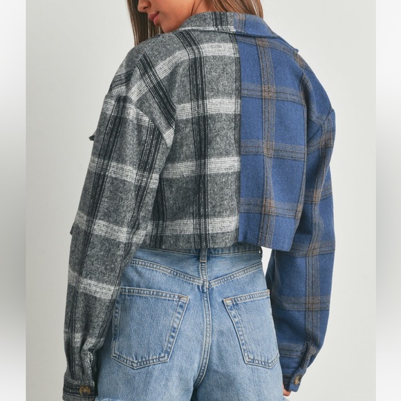 NWT URBAN OUTFITTERS BUTTER MELON BOXY PLAID FLANNEL CROP JACKET SHIRT M - Picture 3 of 10